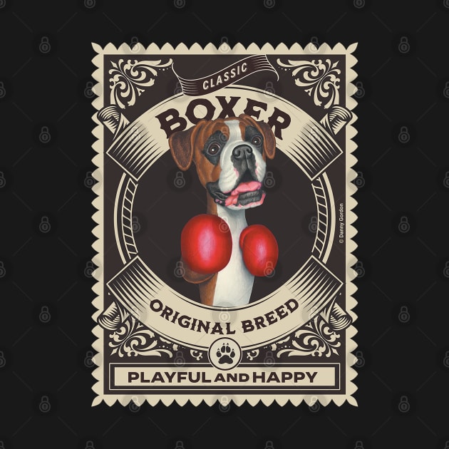 Funny Boxer Dog wearing Boxing Gloves by Danny Gordon Art