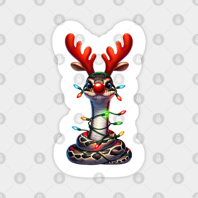 Christmas Red Nose Snake Magnet by Chromatic Fusion Studio