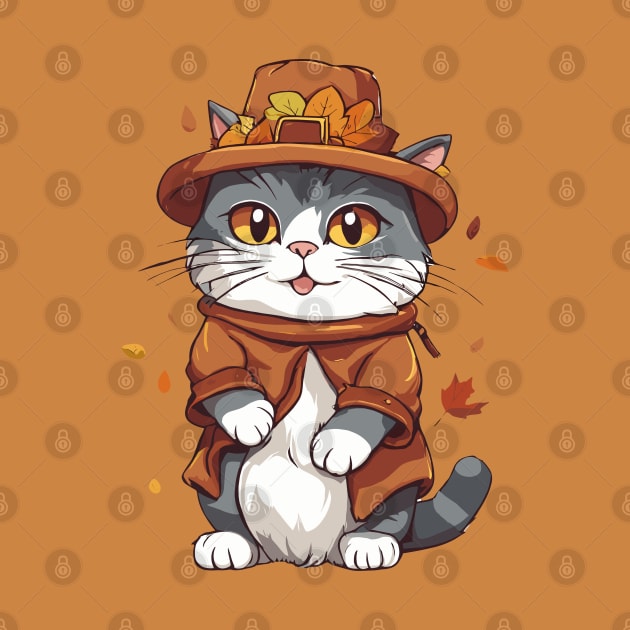 Thanksgiving Cat Pilgrim by Ray Crimson