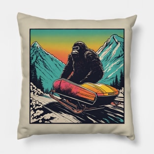 Grumpy Bigfoot Bobsleigh in Winter Pillow