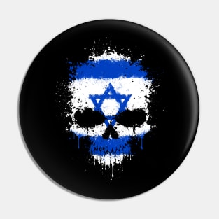 Chaotic Israeli Flag Splatter Skull Pin