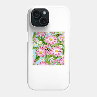 Bees and forget me nots on light blue Phone Case