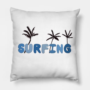 Surfing Blue Bubble Letters with Palm Trees Pillow