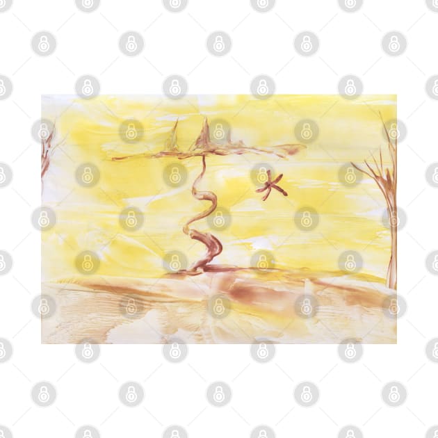 Landscape in yellow tones. Encaustic, art decoration, sketch. by grafinya