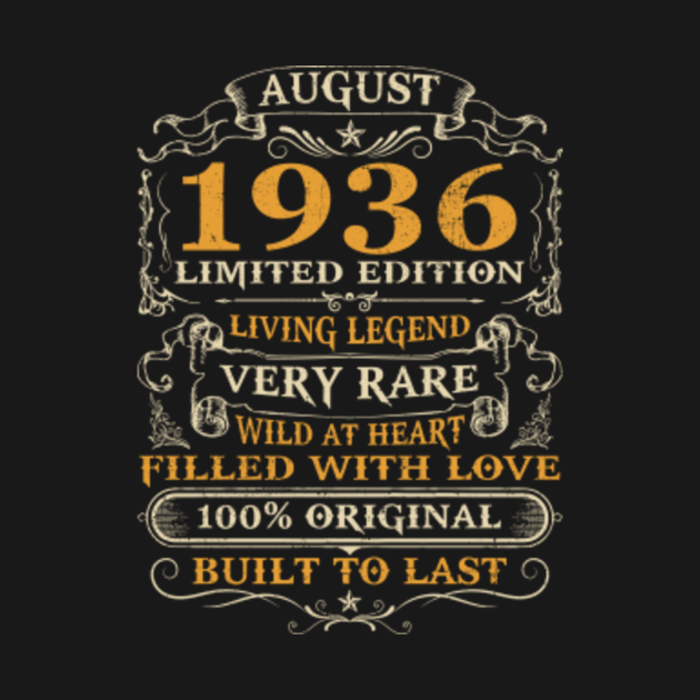 Disover 85th Birthday Gift 85 Years Old Retro Vintage August 1936 - Vintage Retro August 1936 Birthday 85 Y - T-Shirt