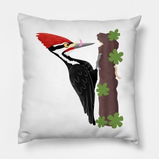 Cue funny Pileated woodpecker cartoon illustration Pillow