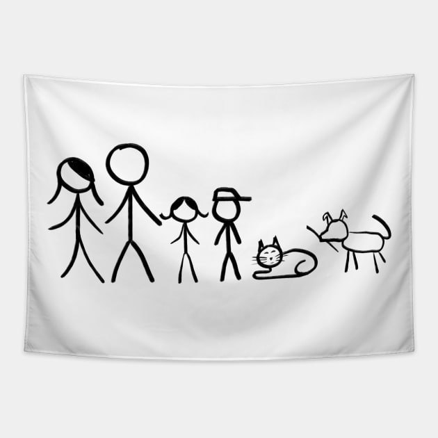 Stick figure family with Mom first.  Includes the family pets Tapestry by WelshDesigns