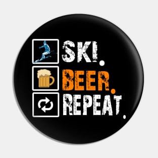 Funny Ski Beer Repeat Skiing & Skiers Pin