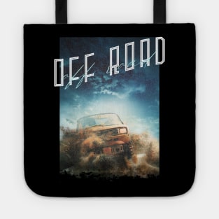 Off Road Vehicle Text in Dark Black background Tote