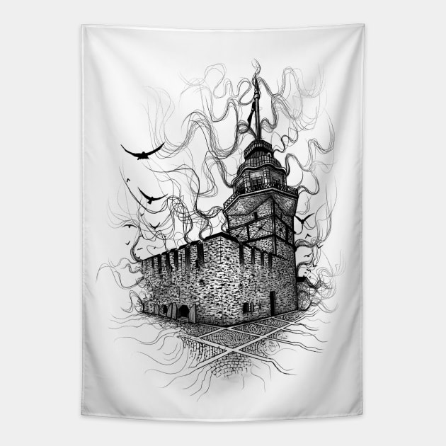 istanbul maiden tower Tapestry by ilhnklv