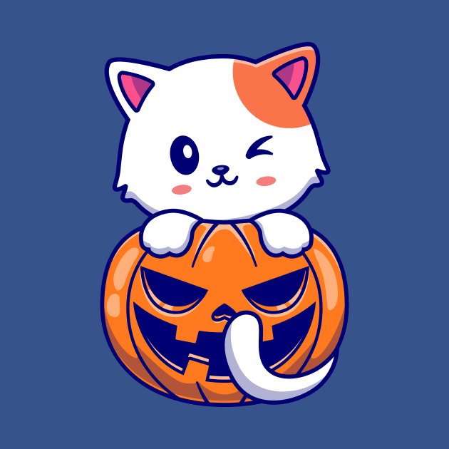 Cute Cat With Pumpkin Halloween Cartoon by Catalyst Labs