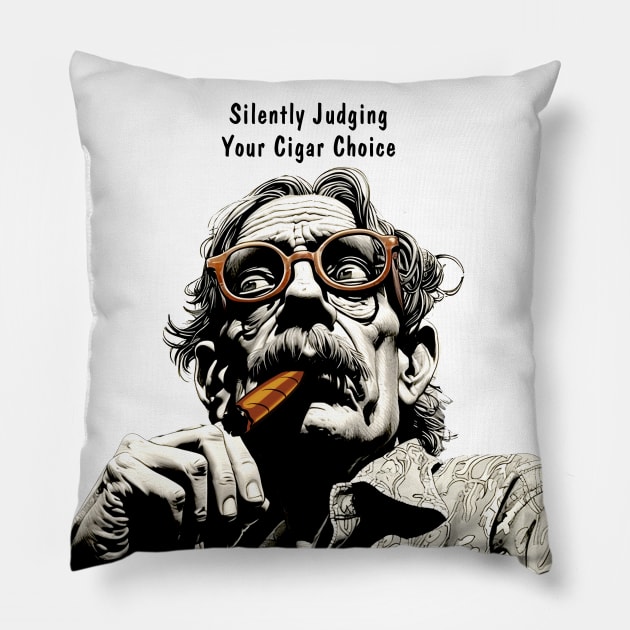 Cigar Smoker: Silently Judging Your Cigar Choice on a light (knocked out) background Pillow by Puff Sumo