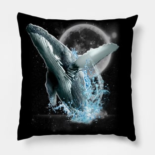 Blue whale dancing in moonlight Pillow