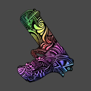 Rainbow Beveled Hand Drawn Zen Pistol 9mm Gun Artwork T-Shirt