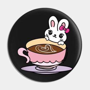 a cup of coffee with kawaii bunny Pin