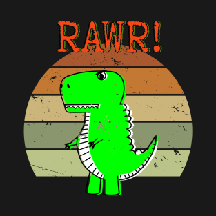 Distressed Cute And Angry Dino Retro Sunset T-Shirt