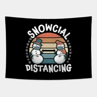 Snowcial Distancing - Funny Christmas Thanksgiving 2020 Vintage Retro Sunset Tapestry