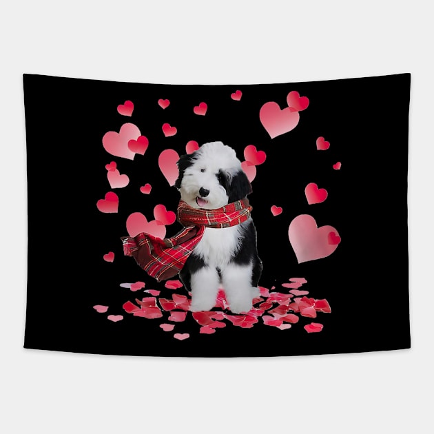 Sheepadoodle Valentines Day Shirt Heart Funny Dog Lover Tapestry by jadolomadolo