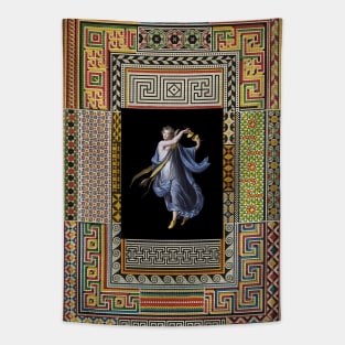 DANCING MAENAD WITH CYMBALS ,ANTIQUE ROMAN PAINTING WITH POMPEII MOSAICS PATCHWORK Tapestry