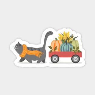 Autumn Cat & Pumpkins Magnet