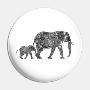 B & W Zentangle Elephants Pin