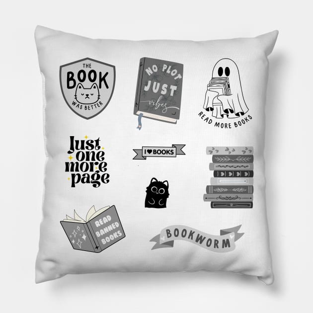 Black Bookish Pack Pillow by medimidoodles