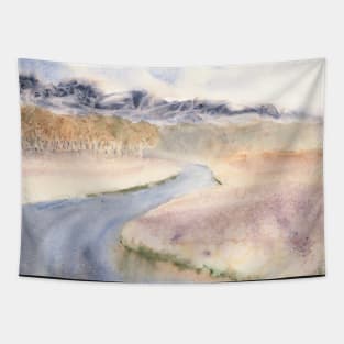 Tundra River Watercolor Painting Tapestry