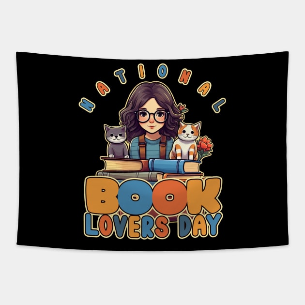 Happy National Book Lovers Day, Cat Moms Tapestry by DanielLiamGill