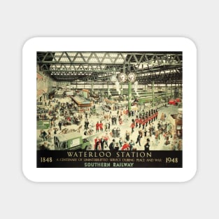 ENGLAND Old Waterloo Train Station Advertisement Vintage Railway Magnet