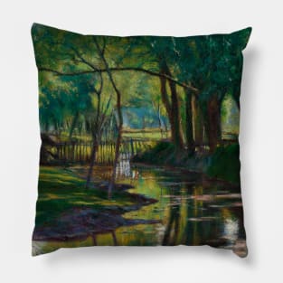 Green Landscape with a Stream by Wladyslaw Podkowinski Pillow