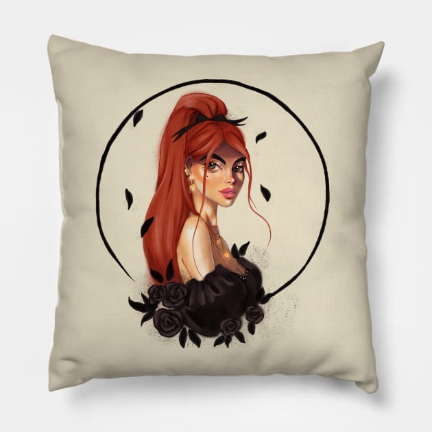 Portrait of the red haired girl Pillow by Fatchilart