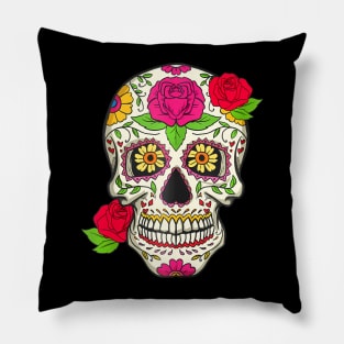 Sugar Skull With Roses Day Of Dead Womens Sugar Pillow