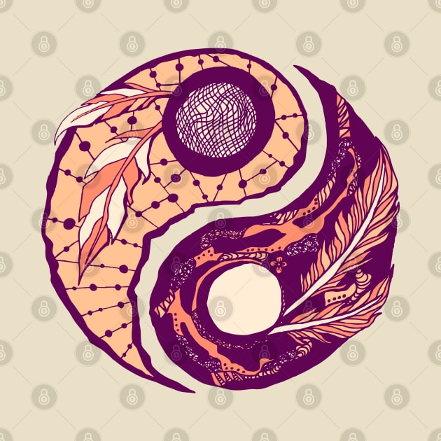 Peach Feathers Yin Yang by kenallouis