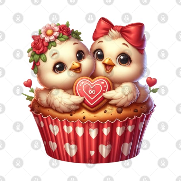 Valentine Bird Couple In A Cupcake by Chromatic Fusion Studio