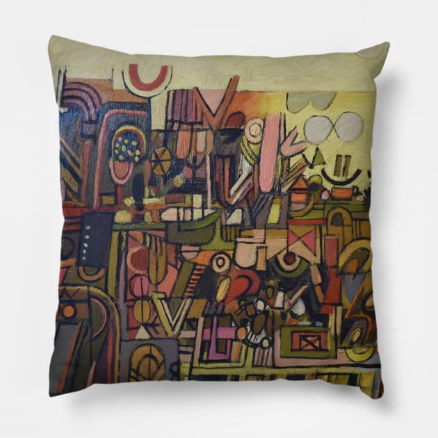 Yellow Abstract Garden Landscape Pillow by ColinFifield