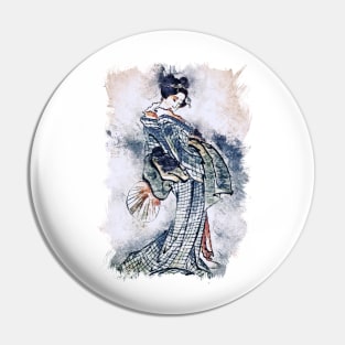 Beautiful Geisha in Kimono watercolor portrait / Vintage japanese Hokusai art style Pin