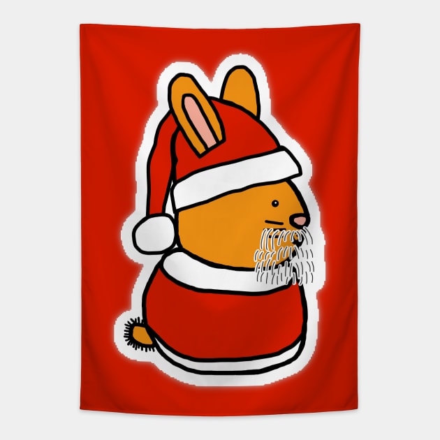 Cute Christmas Bunny Santa Suit Hat White Beard Tapestry by ellenhenryart