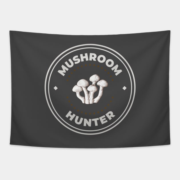 Mushroom hunter fungi foraging logo Tapestry by Oricca