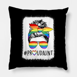 Proud Aunt Messy Bun Rainbow Lgbt Mom Pillow