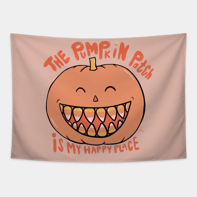 The Pumpkin Patch is My Happy Place Tapestry by Doodle by Meg