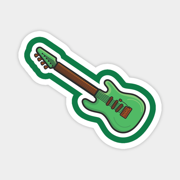 Guitar Music Cartoon Sticker vector illustration. Musical instrument icon concept. Classical wooden yellow guitar sticker design logo. Magnet by AlviStudio