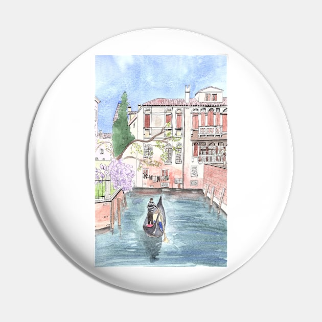 "Gondola in Venice" Watercolor and ink Illustration Pin by Sandraartist