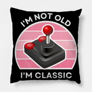 I'm not old, I'm Classic | Joystick | Retro Hardware | Vintage Sunset | Gamer girl | '80s '90s Video Gaming Pillow