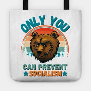 Only You Can Prevent Socialism, Retro Vintage Style Funny Camping Bear Tote