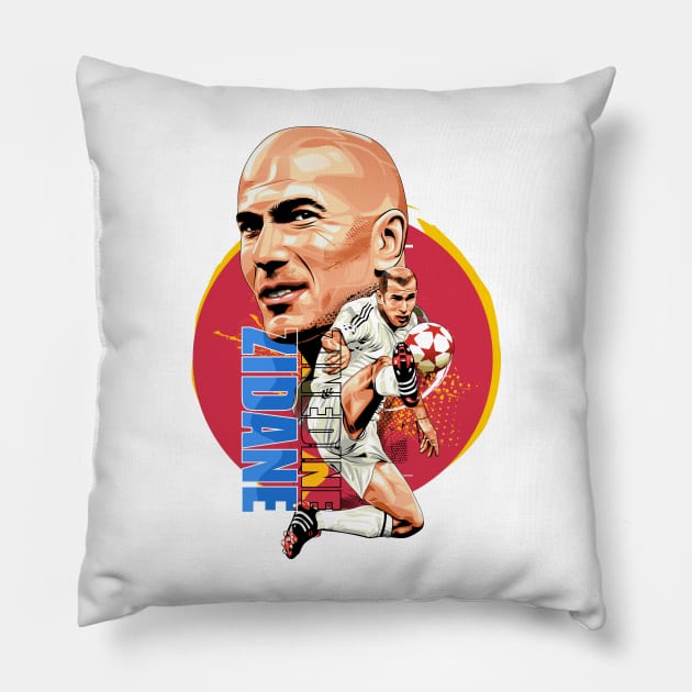 Zinedine Zidane - A Portrait of Grace Pillow by Futbol Art