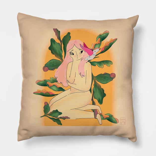 Sad Girl In the jungle Pillow by Rania Younis