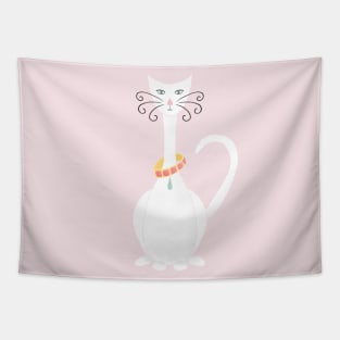 Pink and white cat wearing a precious stone necklace Tapestry