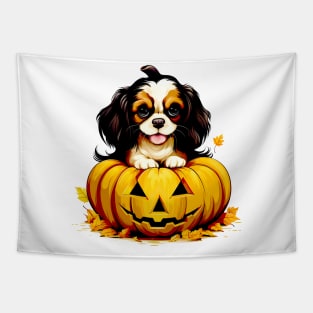 Cavalier King Charles Spaniel Dog inside Pumpkin#1 Tapestry