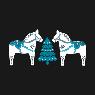 Christmas Dala Horse in blue and white T-Shirt