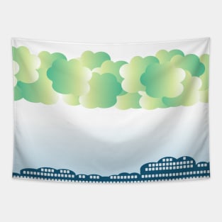 city and green cloud Tapestry